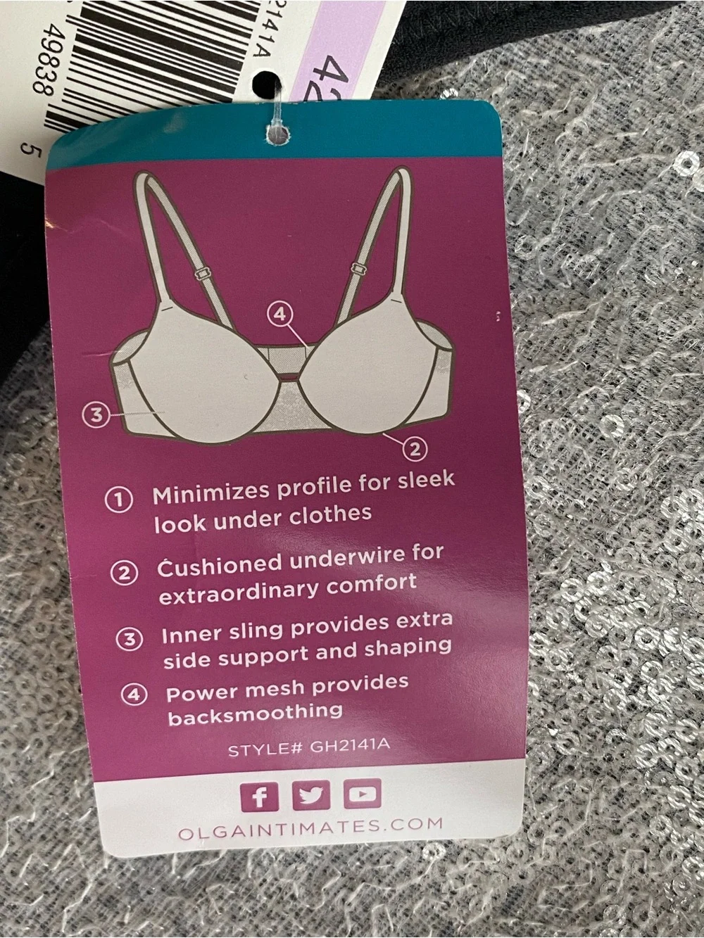 Olga Women's Signature Support Minimizer Bra Black 42D. NWT